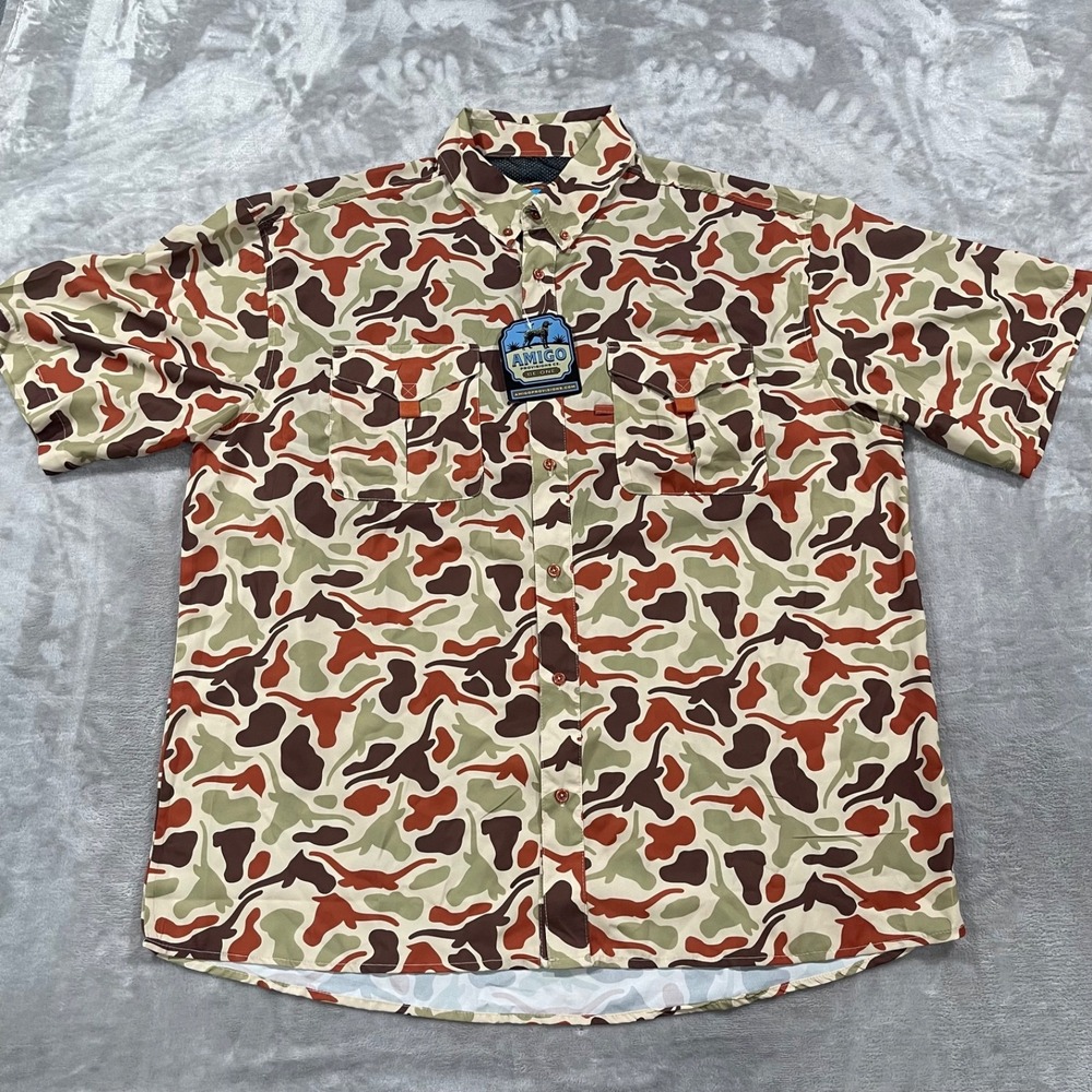 Amigo Provisions Shirt Mens 2XL Green Camo Texas Longhorns Short Sleeve NEW
